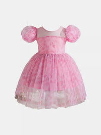 YK Floral Self Design Puff Sleeves Fit & Flare Dress