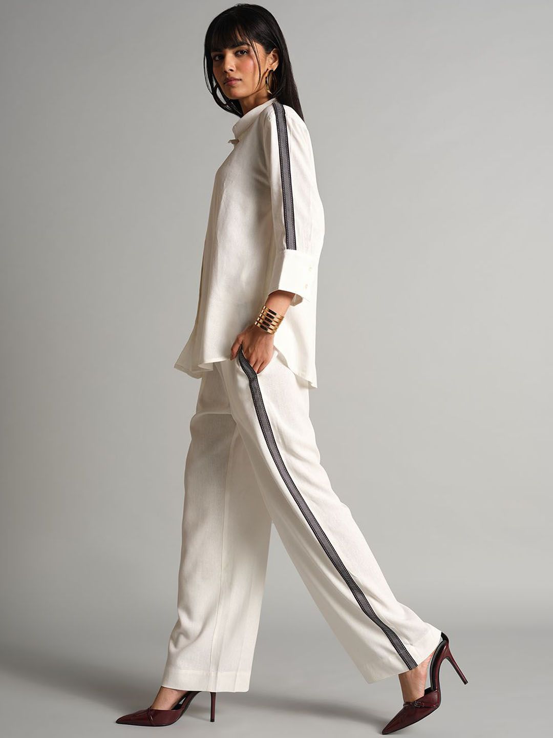 AND Side Stripes-Detail Three-Quarter Sleeves Shirt & Trouser
