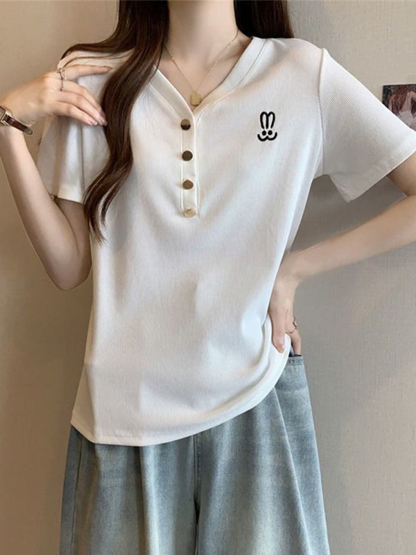 DressBerry Women Cotton V-Neck Regular Fit T-shirt