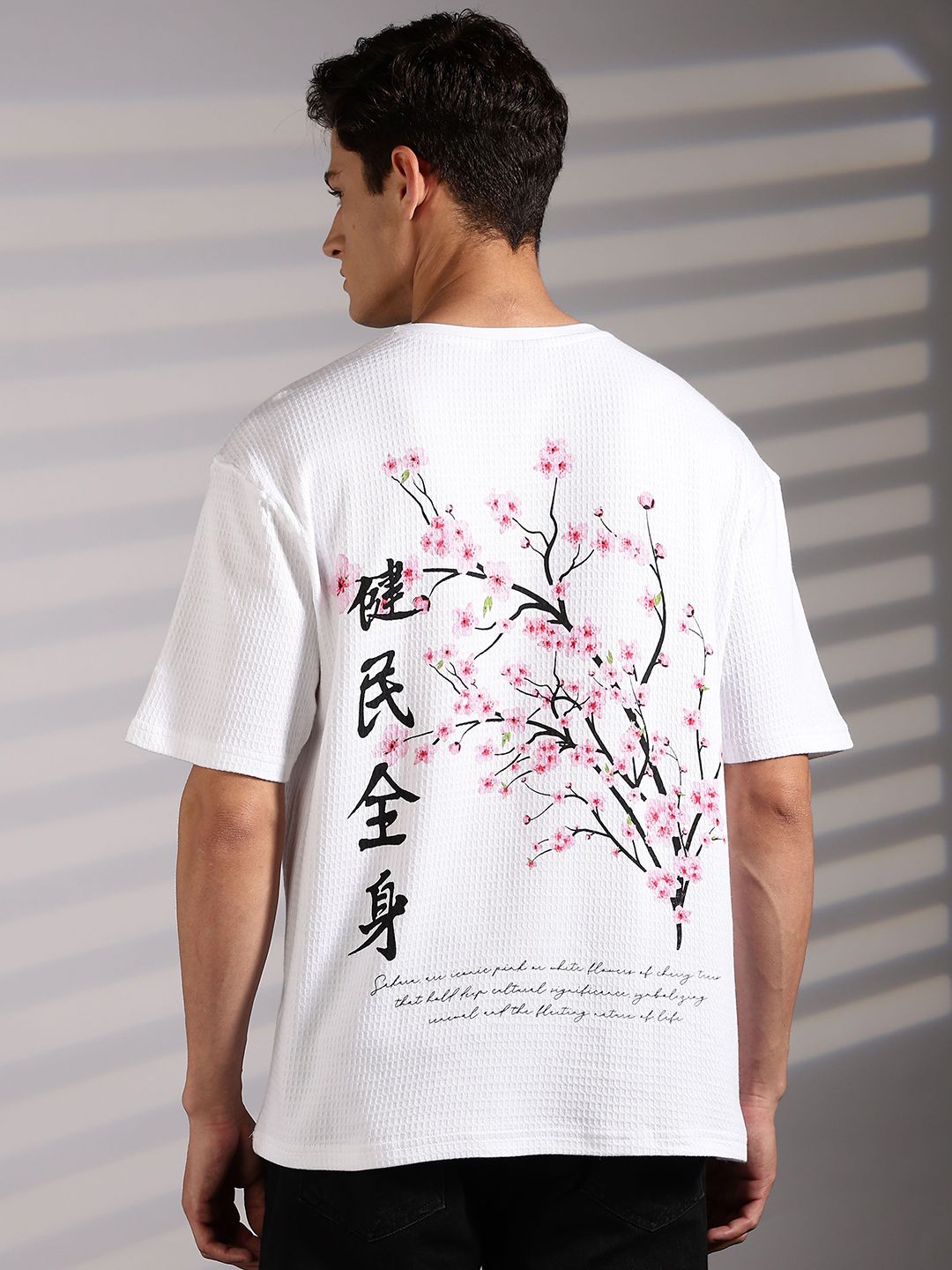 Eszett Lelaki Floral Printed Leher Bulat Bersaiz Besar T-shirt Kapas