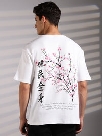 Eszett Lelaki Floral Printed Leher Bulat Bersaiz Besar T-shirt Kapas