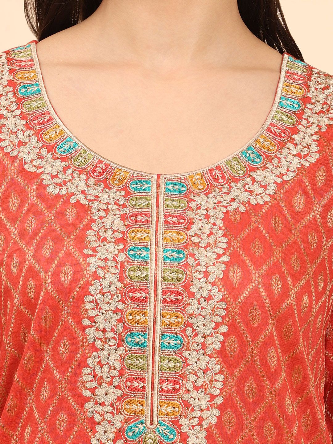 Mamicha Women Floral Embroidered Regular Pure Cotton Kurta with Palazzos & With Dupatta