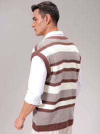 The Indian Garage Co Men Striped V-Neck Pullover