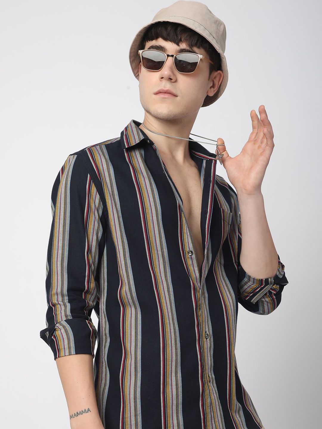 VASTRADO Men Classic Slim Fit Multi Stripes Opaque Striped Pure Cotton Casual Shirt