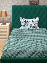 Aura Green & White Geometric Printed Flat 300TC Single Cadar Dengan Sarung Bantal