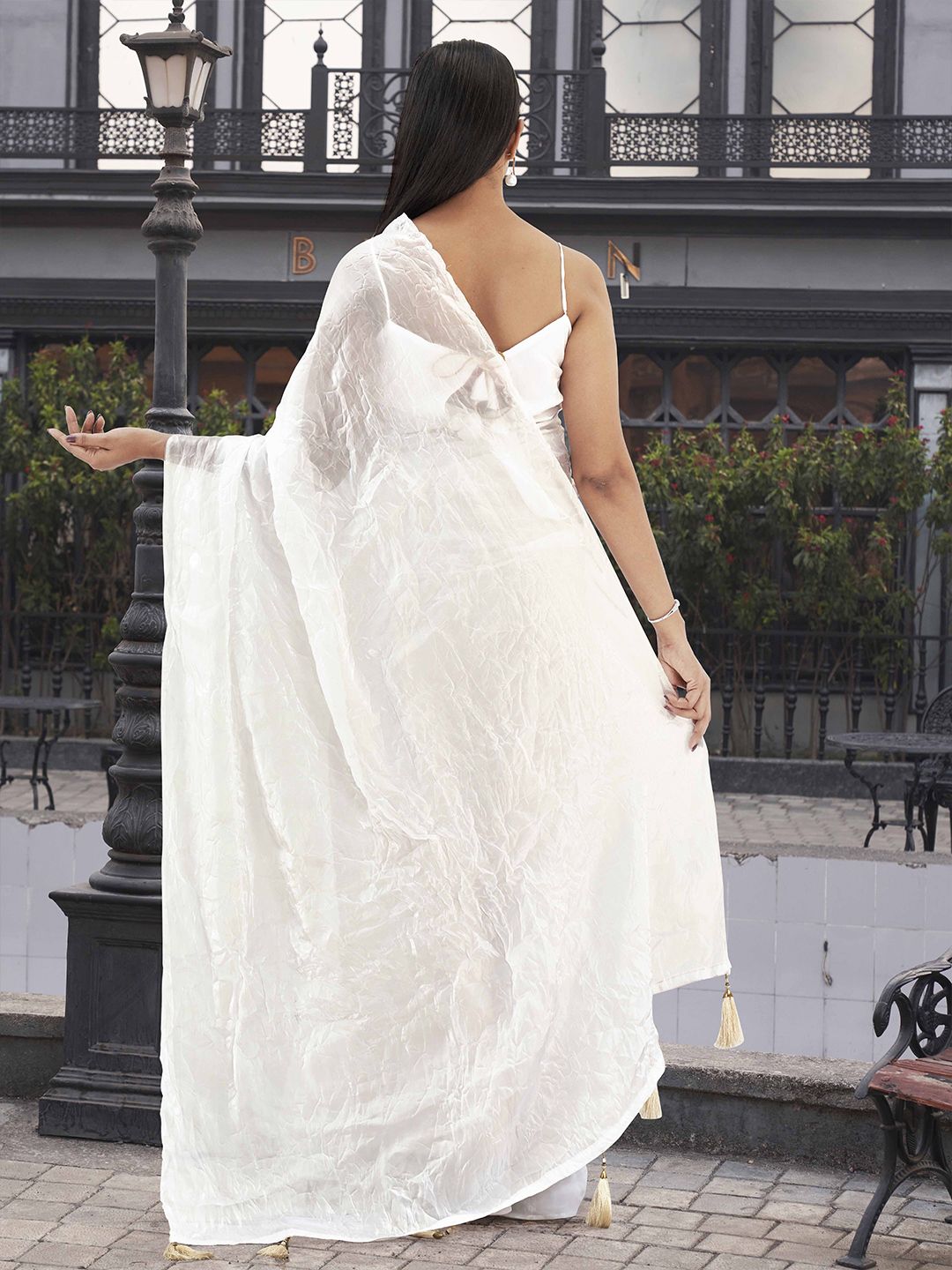 Tikhi Imli Crushed Pallu Half and Half Organza Saree