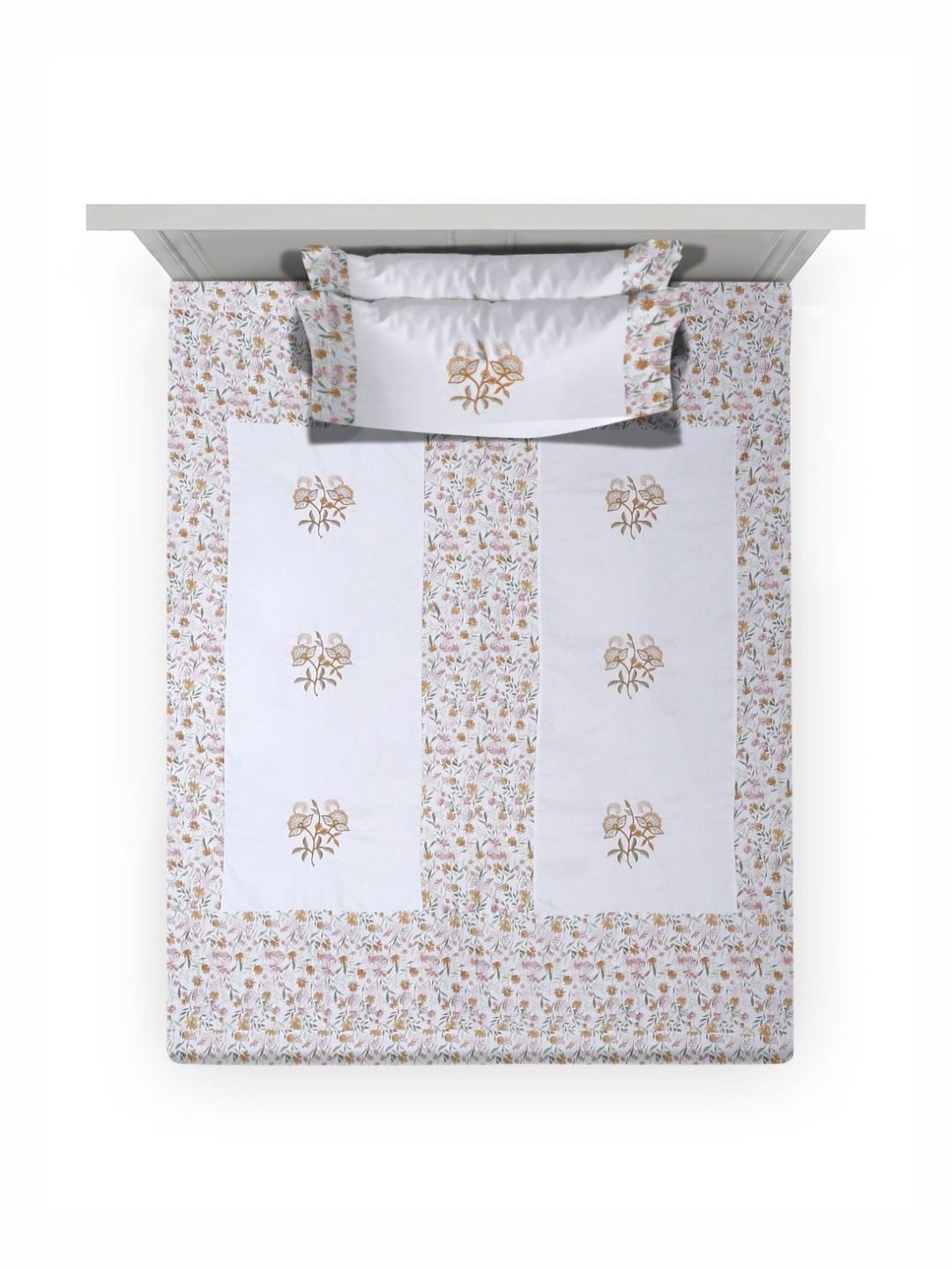 Myntra Elegant Homes White Floral Cotton Breathable 400 TC Single Superfine Bedsheet with 2 Pillow Covers-225 x 150 cm