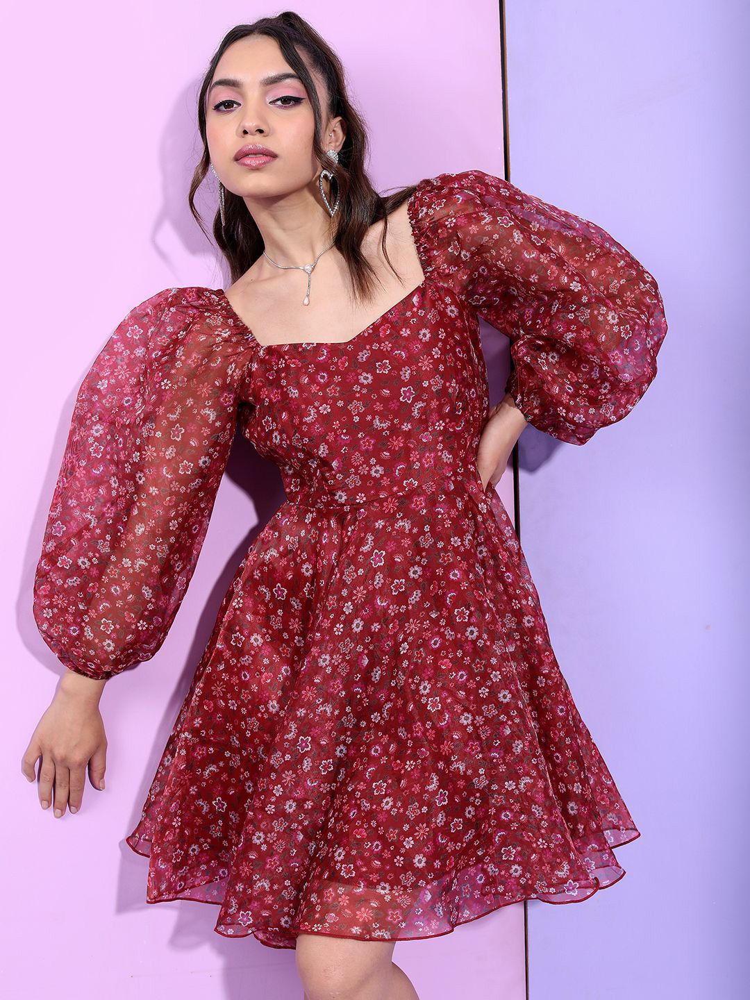 Tokyo Talkies Floral Print A-Line Mini Dress