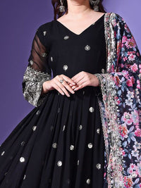 KALINI Floral Embroidered Sequinned V Neck Georgette Anarkali Kurta