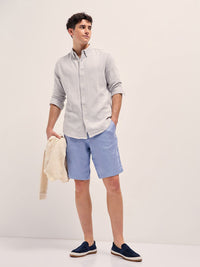 THE BEAR HOUSE Men Button-Down Collar Vertical Striped Cotton Slim Fit Casual Shirt