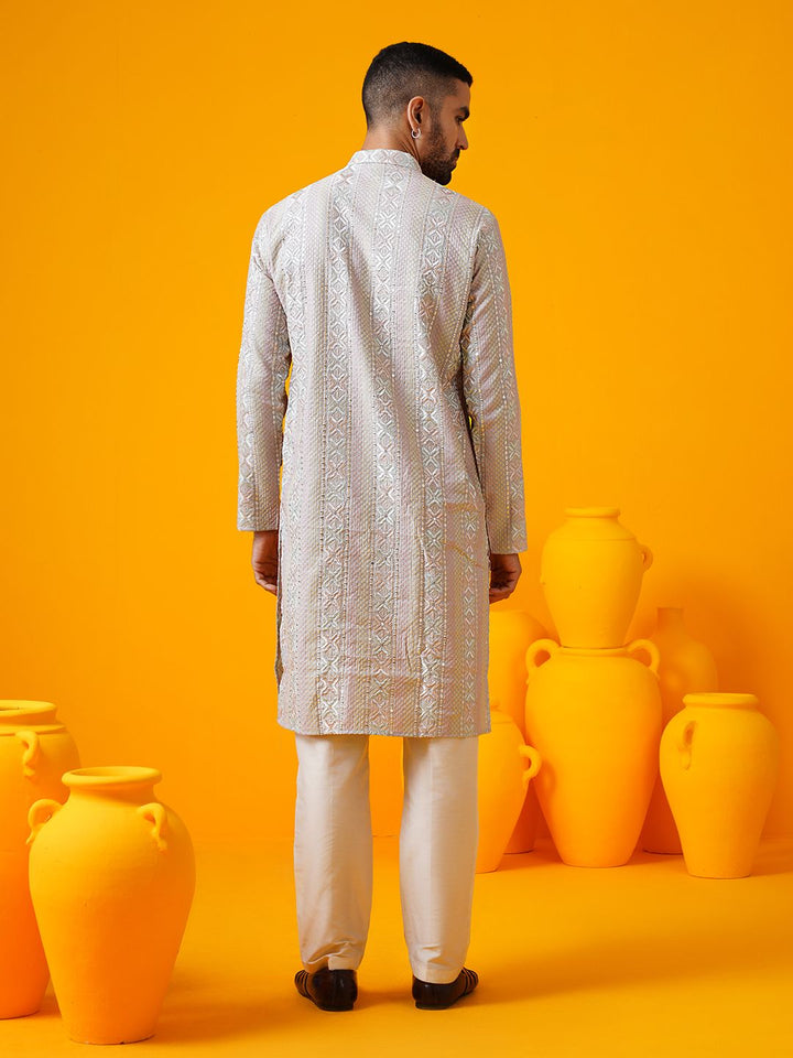 SOJANYA LUXE Ethnic Motifs Embroidered Mandarin Collar Straight Kurta With Trouser