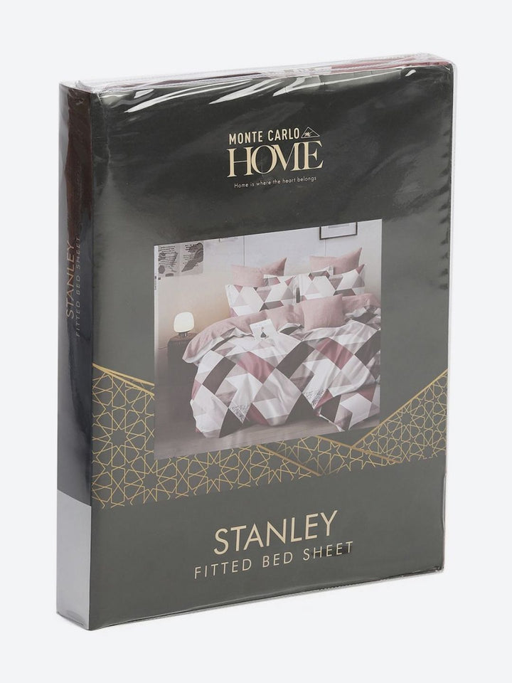 Monte Carlo Peach-berwarna & putih geometri 144 TC King Bedsheet Set 1.85 m x 1.95 m