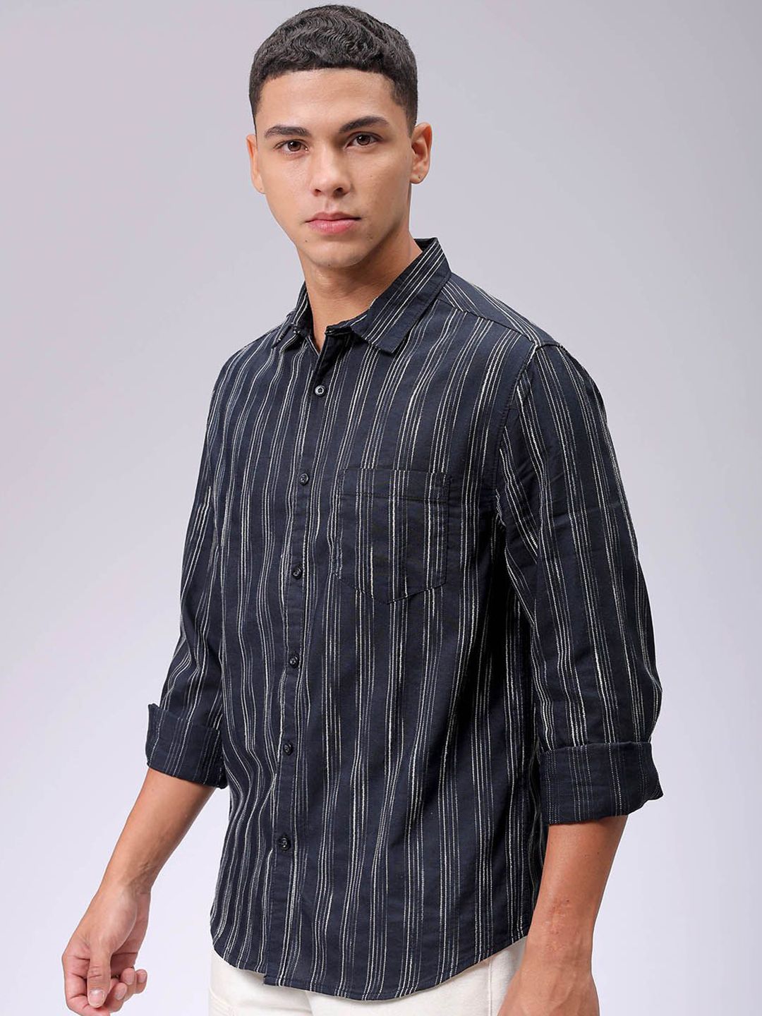 The Indian Garage Co Men Slim Fit Multi Stripes Opaque Striped Casual Shirt