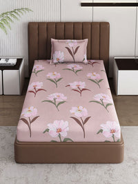 Monte Carlo Pixel Pink & Green Floral Printed 120 TC Single Bedsheet Set 1.52 m x 2.30 m