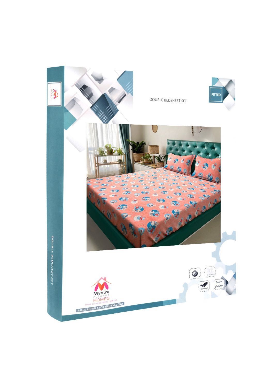 Buku Myntra Elegant Homes Lipat Kapas Perbualan Jingga 400 TC Cadar King Halus Dipasang dengan Sarung Bantal-98 x 89 inci