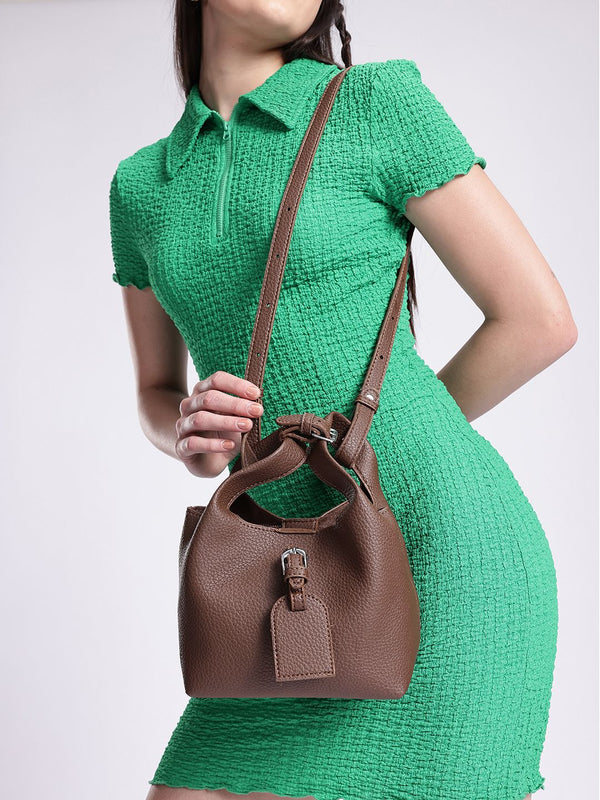 DressBerry Textured Bucket Handheld Bag with Pouch