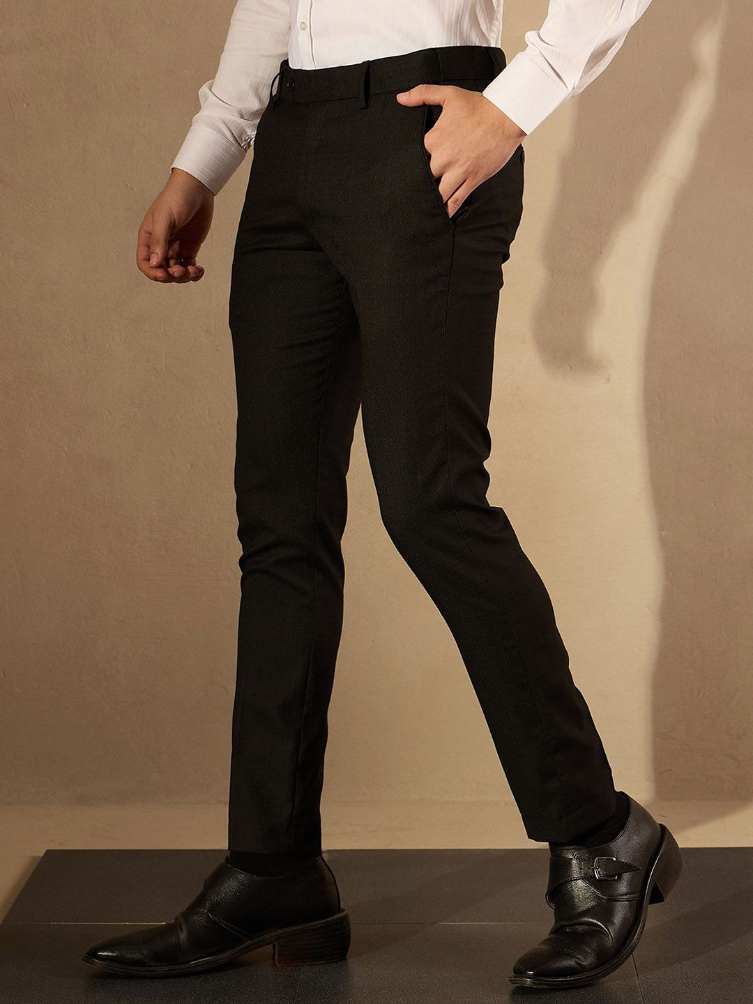 DENNISON Men Checked Smart Tapered Fit Easy Wash Trousers