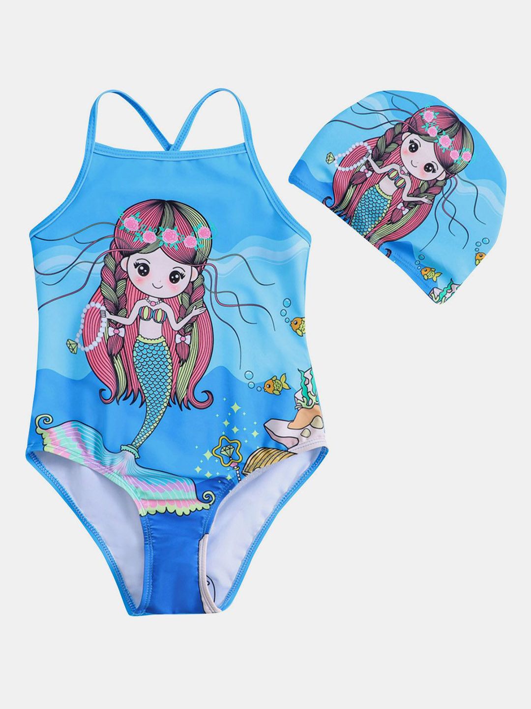 YK Girls Printed Swimwear Bodysuit