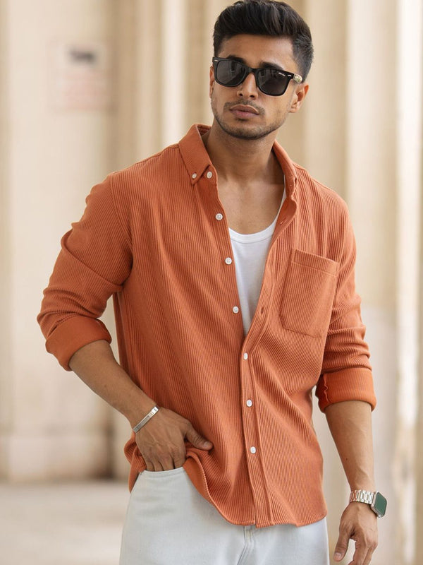 Powerlook Men Spread Collar Relaxed Fit Textured Cotton Casual Shirt