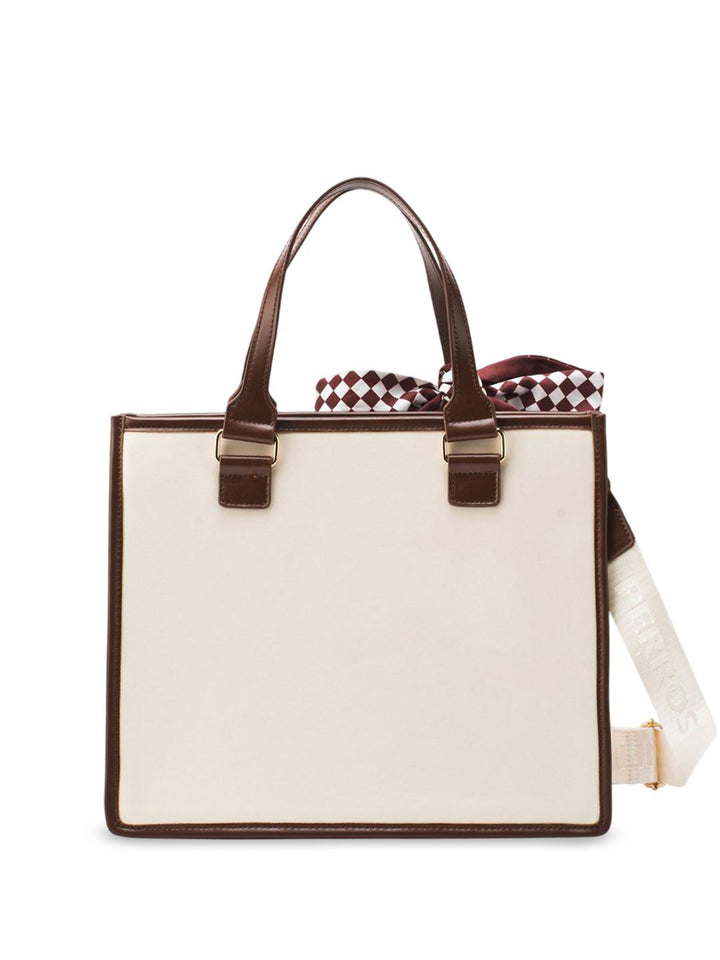 Lino Perros Checked Structured Tote Bag with Cut Work