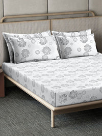 Myntra Elegant Homes White Geometric 400 TC King Cotton Bedsheet with 2 Pillow Covers