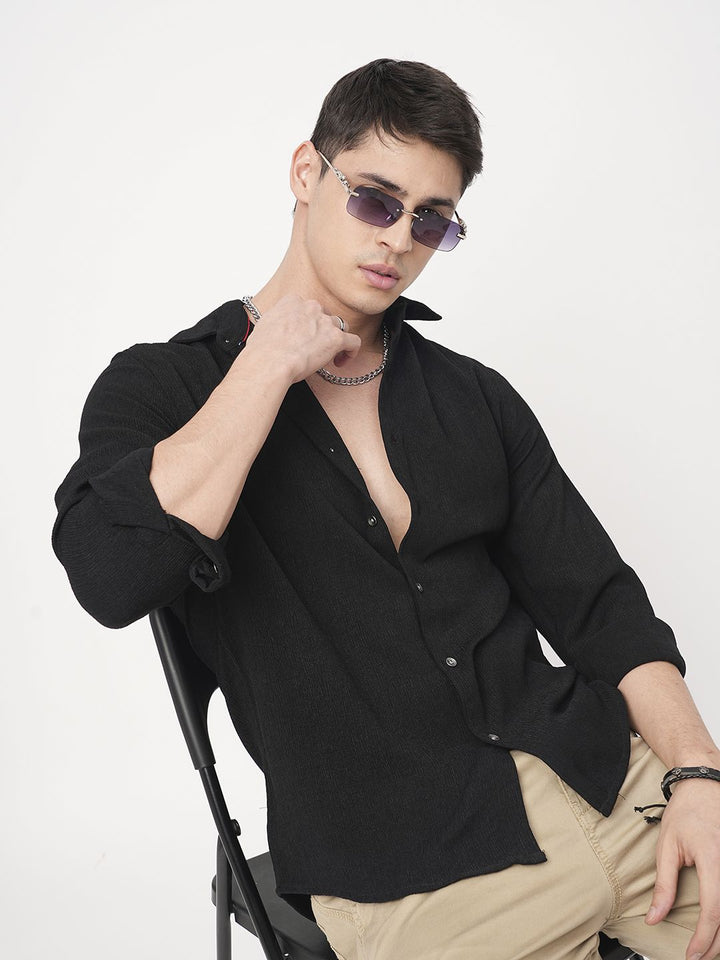 VASTRADO Men Classic Fit Spread Collar Solid Cotton Casual Shirt