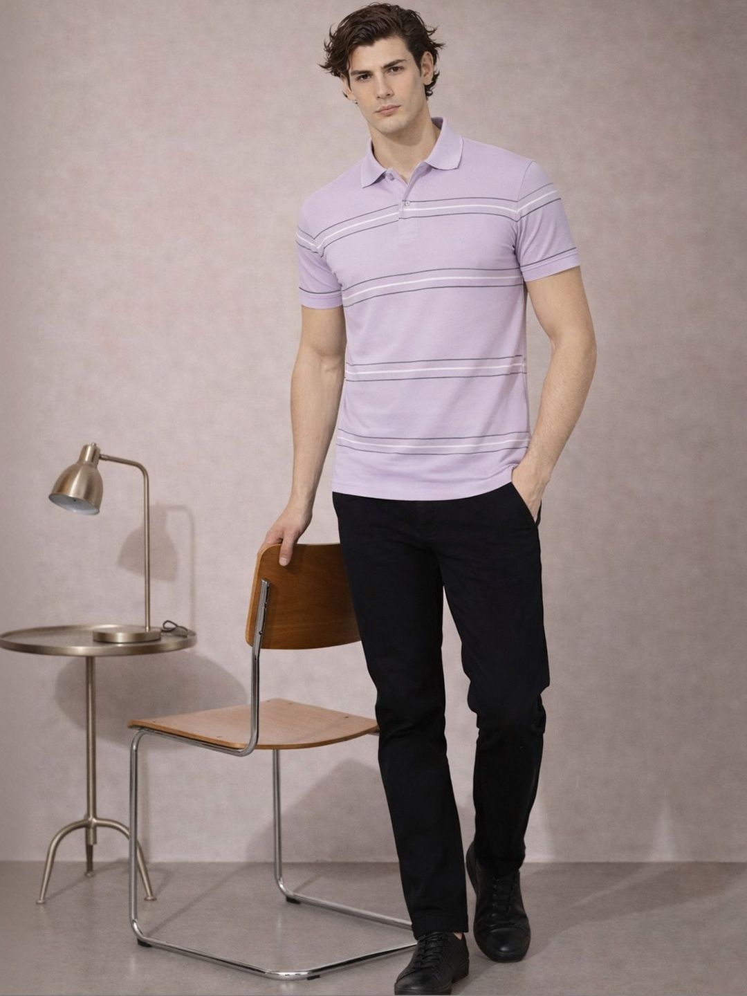 Baju-T Kolar Polo Berjalur ADRO Lelaki