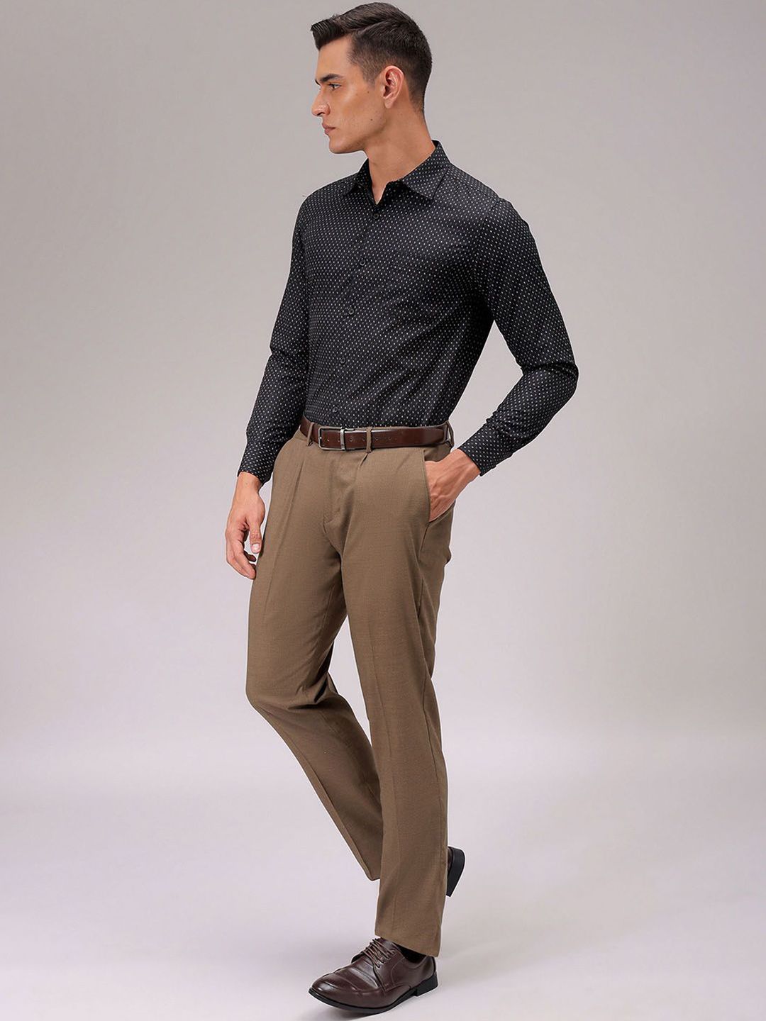 The Indian Garage Co. X Luxe Men Cutaway Collar Micro Ditsy Printed Slim Fit Formal Shirt