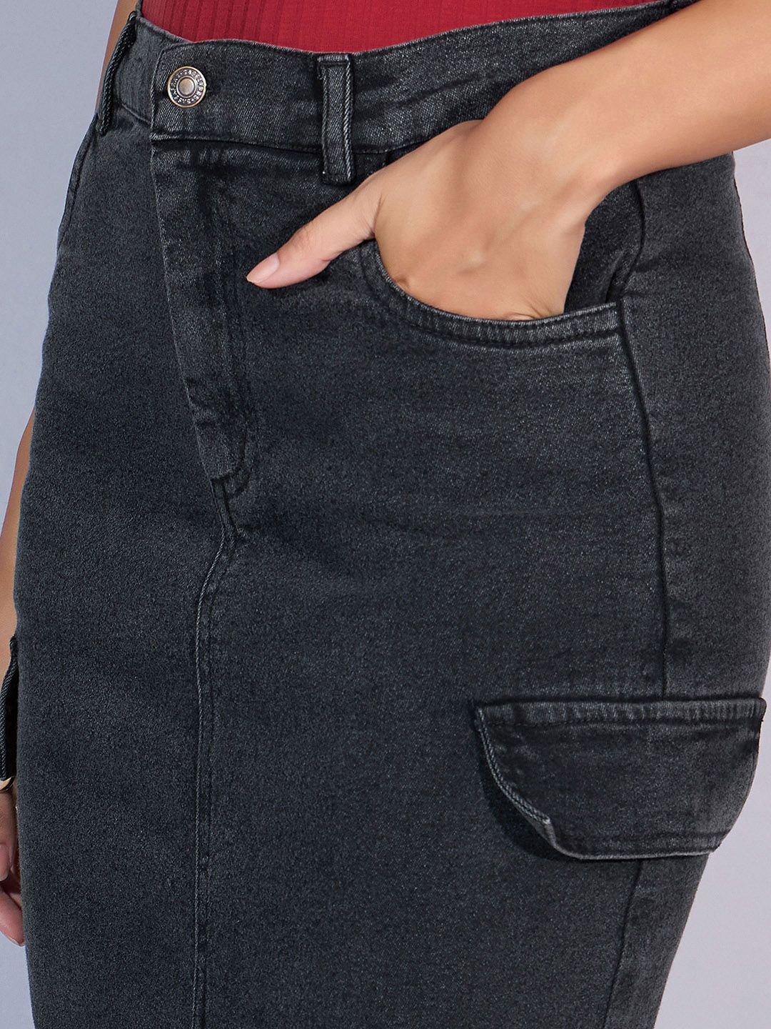 SASSAFRAS Denim Straight Midi Cargo Styles Skirts