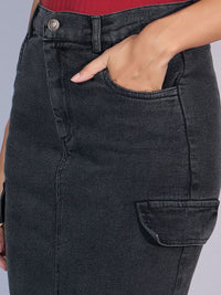 SASSAFRAS Denim Straight Midi Cargo Styles Skirts