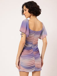 DressBerry Lavender Hues Tie & Dye Ruched Bodycon Mini Dress