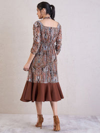 Antheaa Ethnic Motifs Printed Chiffon Fit & Flare Midi Dress