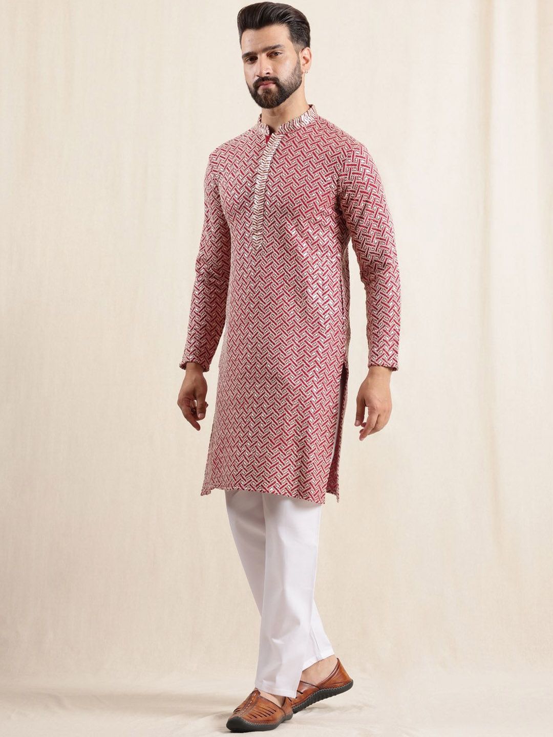 Anouk Men Ethnic Motifs Embroidered Regular Pure Cotton Kurta with Pyjamas
