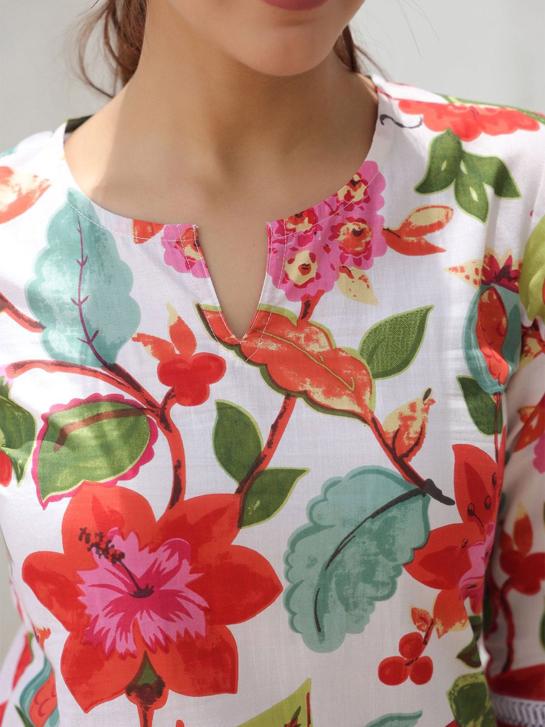 Rain & Rainbow Printed Notch Neck Pure Cotton Tunic With Trouser