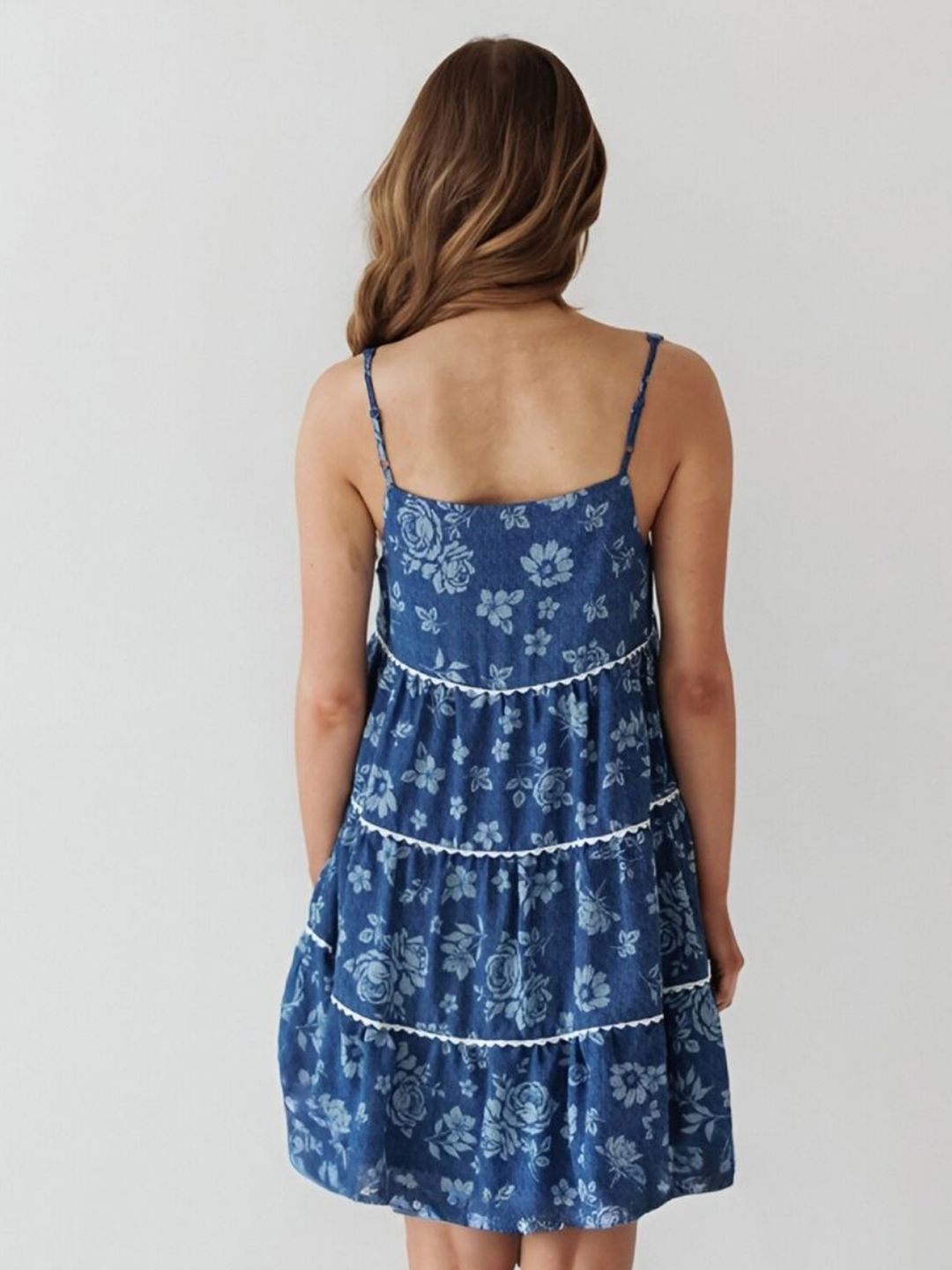 all about you Tropical Printed Shoulder Straps Tiered A-Line Mini Dress