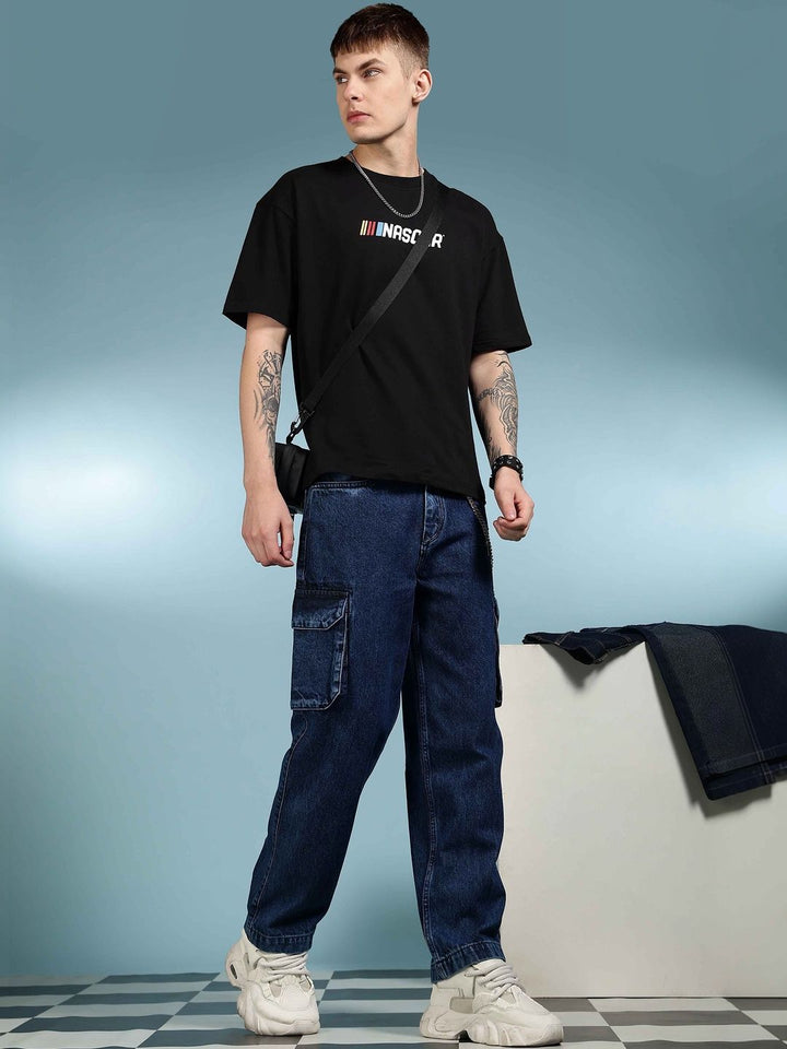 Eszett Men Washed Baggy-Fit Twin Pocket Mid-Rise Cargo Jeans