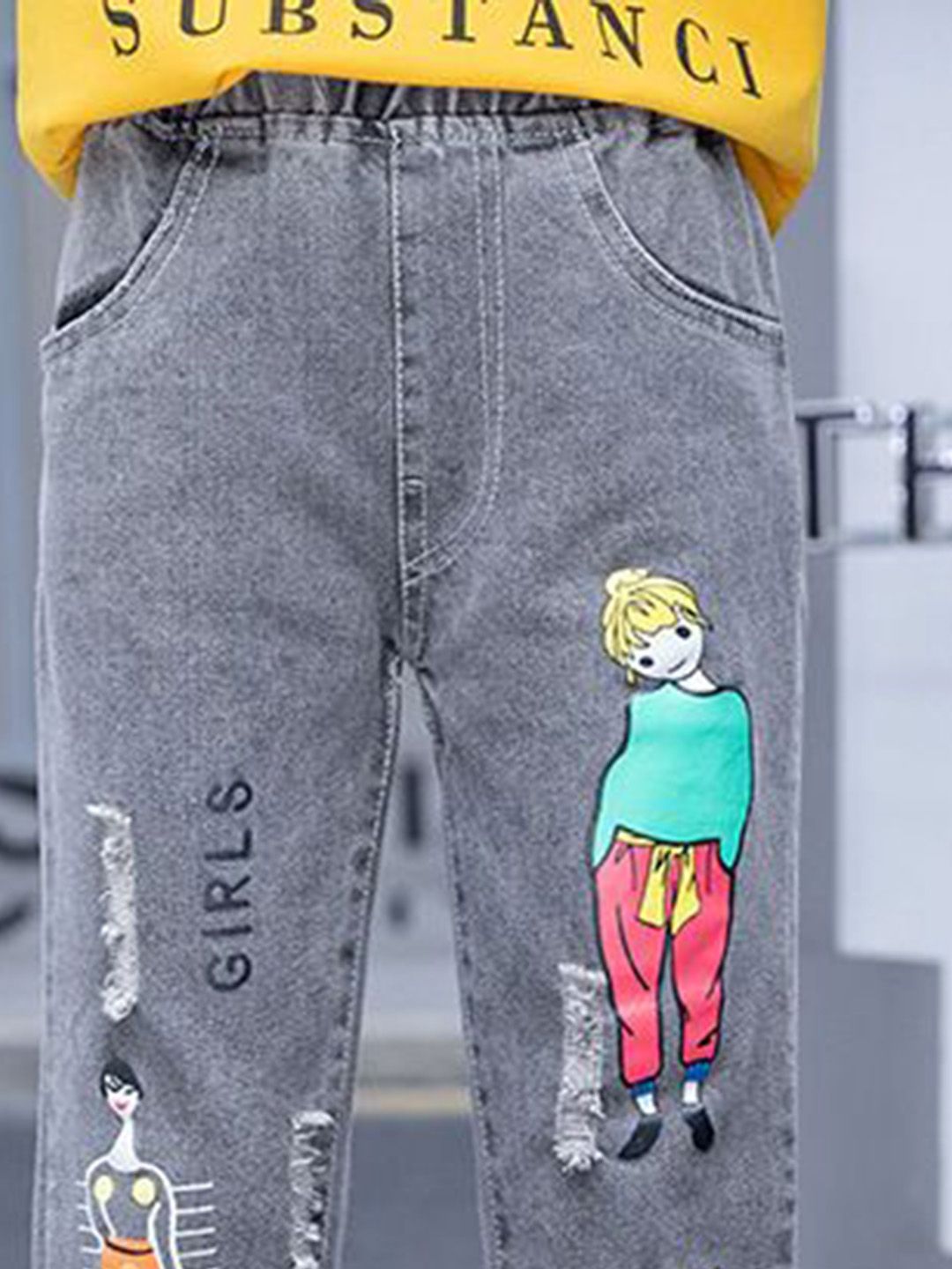 YK Girls Comfort Relaxed Fit High-Rise Mildly Distressed Heavy Fade Stretchable Jeans