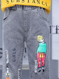 YK Girls Comfort Relaxed Fit High-Rise Mildly Distressed Heavy Fade Stretchable Jeans