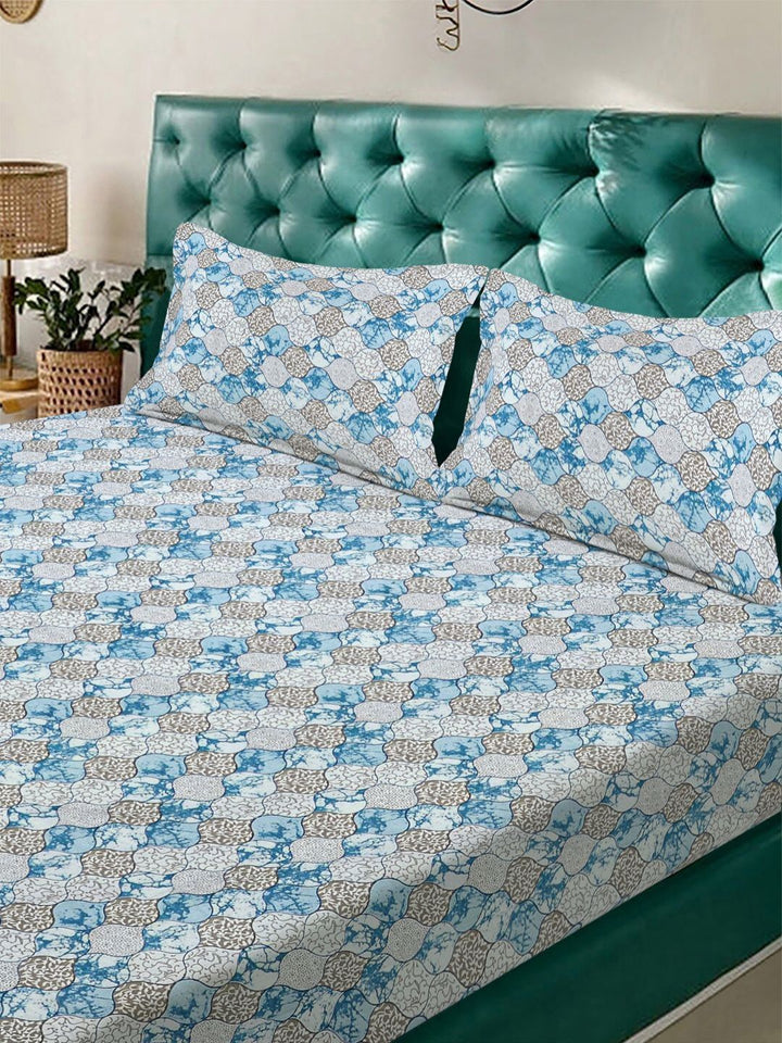 Myntra Elegant Homes Blue & Green Floral 300 TC King Bedsheet with 2 Pillow Covers