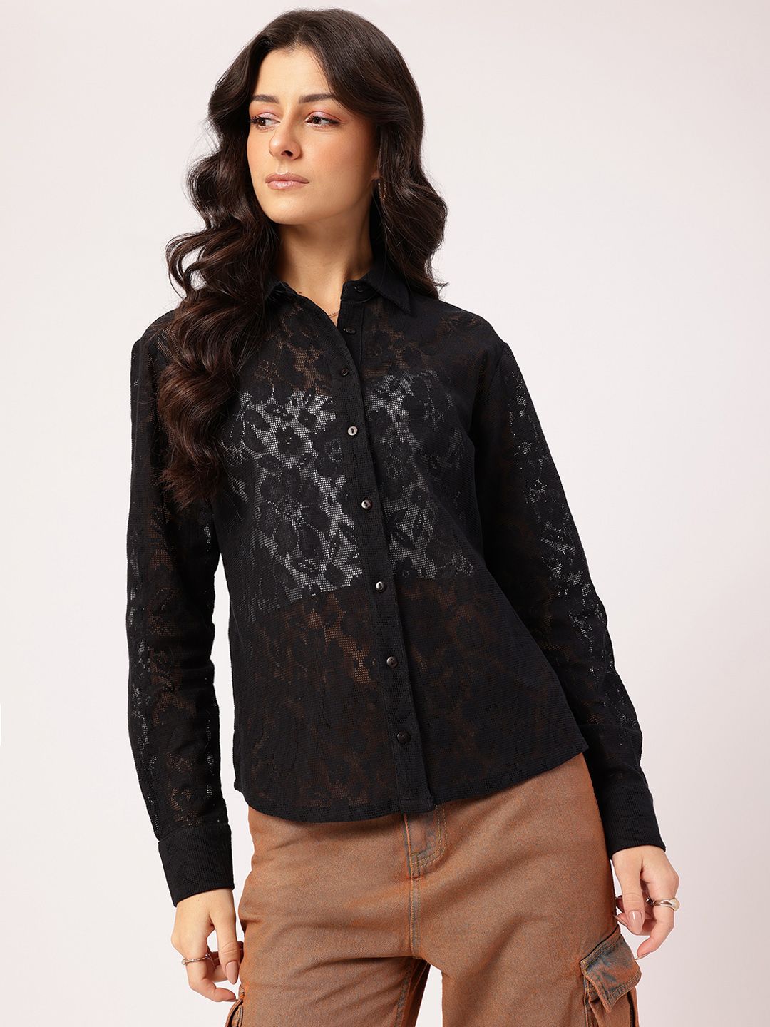 DressBerry Eclectic Essentials Self-Designed Semi-Sheer Shirt