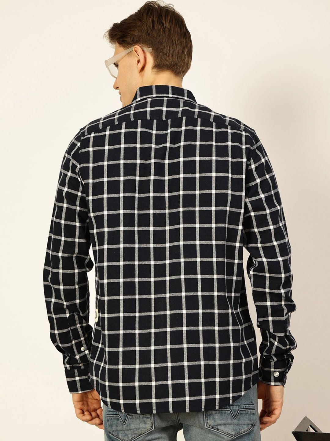 Thomas Scott Men Premium Button-Down Collar Gingham Checked Cotton Slim Fit Casual Shirt