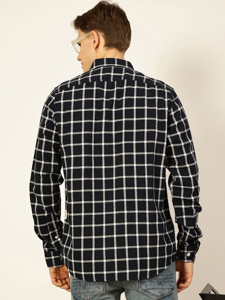 Thomas Scott Men Premium Button-Down Collar Gingham Checked Cotton Slim Fit Casual Shirt