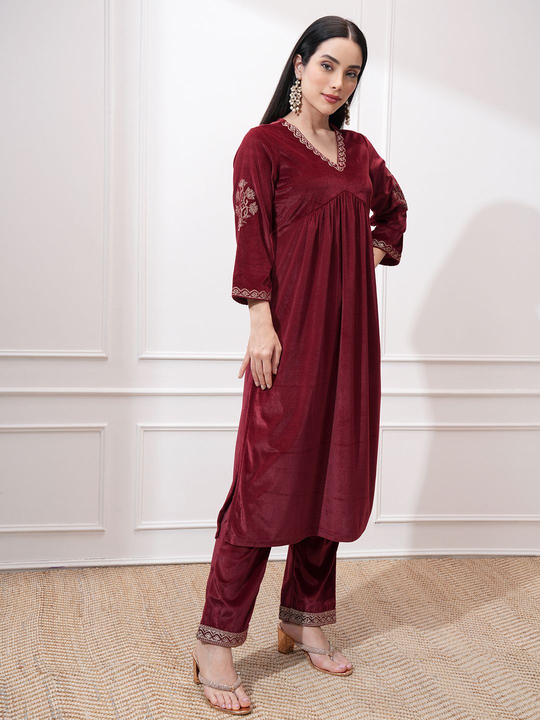 Vishudh Women Ethnic Motifs Embroidered Regular Kurta with Trousers & With Dupatta