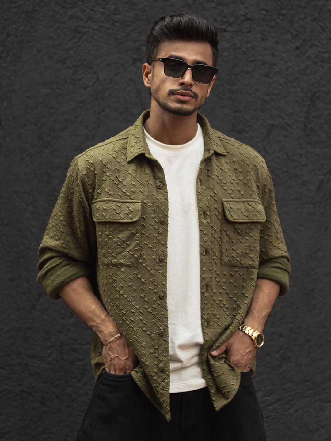 Powerlook Men Spread Collar Textured Relaxed Fit Casual Shirt