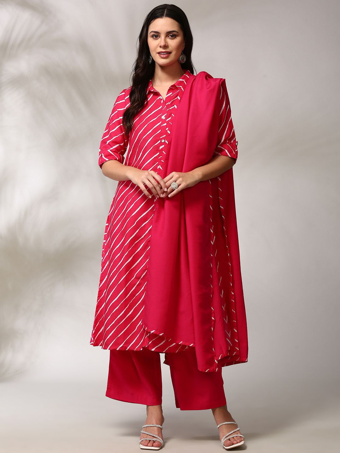Anouk Leheriya Regular A-Line Kurta with Trousers & Dupatta