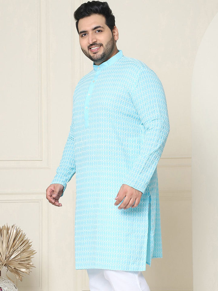 SOJANYA PLUS Geometric Embroidered Mandarin Collar Pure Cotton Regular Straight Kurta