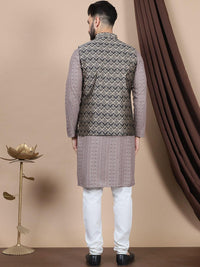 Kurta Lurus Kapas Tulen Sulam Bunga Anouk Dengan Jaket Churidar & Nehru