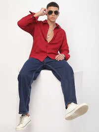 VASTRADO Men Classic Spread Collar Textured Slim Fit Casual Shirt