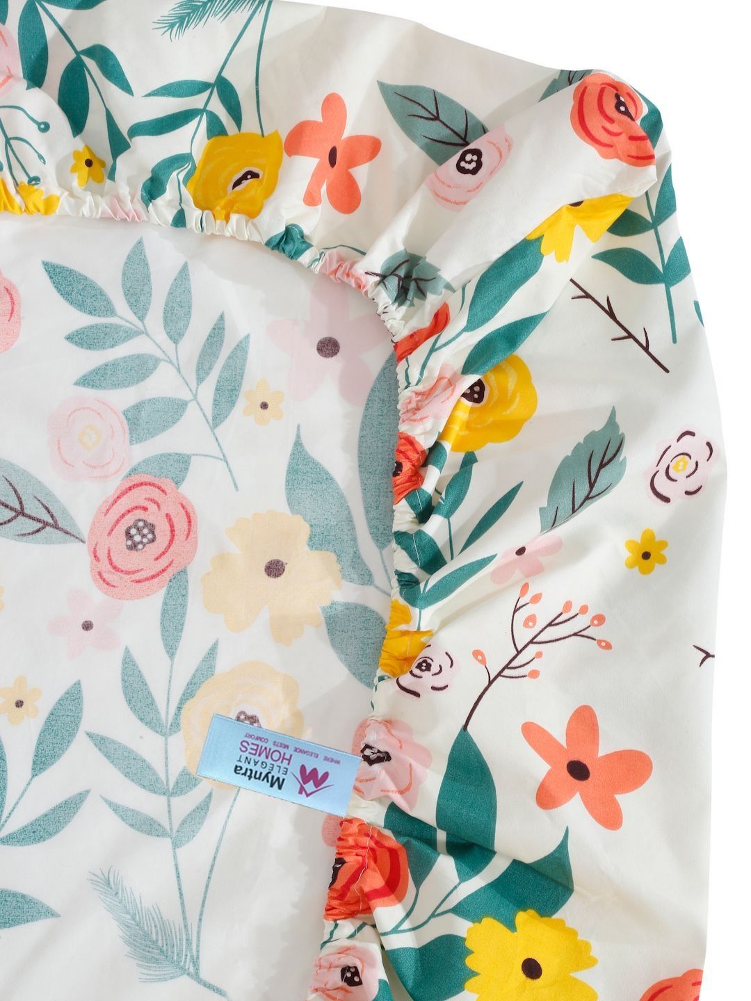 Myntra Elegant Homes White & Green Floral 300 TC King Cadar dengan 2 Sarung Bantal