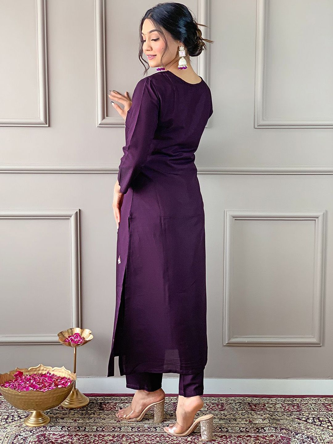 KALINI Women Embroidered Straight Kurta with Trousers & Dupatta